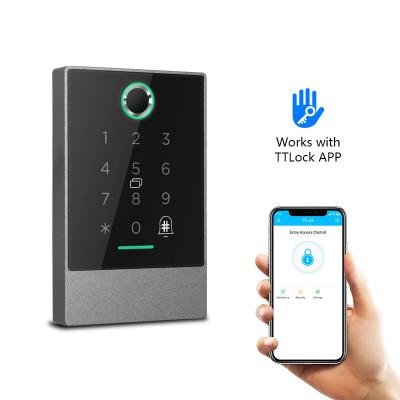 China WiFi TTlock Waterproof Zinc Alloy+Acrylic Waterproof App Keypad Door Lock Fingerprint Reader RFID Biometric Door Access Control System for sale