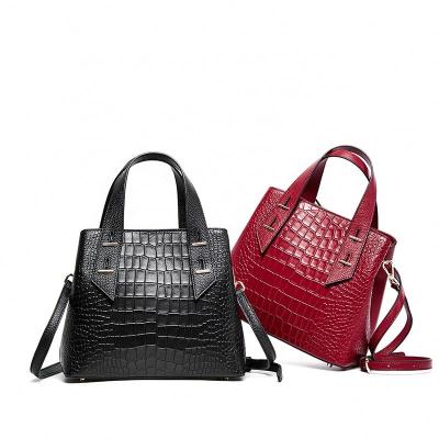 China NATIONAL Luxury Crocodile Embossed Leather Ladies Bag Real Cow Leather Handbags for sale