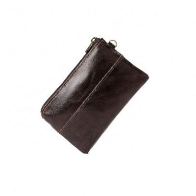 China Durable Genuine Cowhide Genuine Cow Leather Zipper Credit Card Holder Hotsel Brown Coin Purse Men Wallet for sale