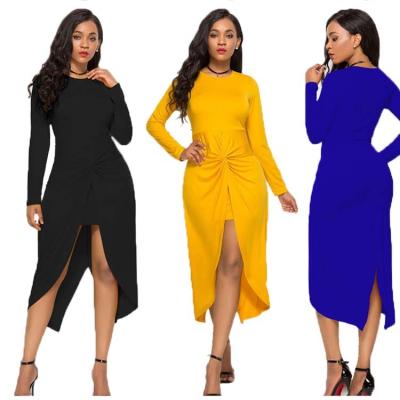 China 2022 New Solid Color Prom Dress Anti-Static Casual Sexy Dress Fashion Female Long Sleeve Dress For Women for sale