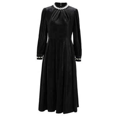 China 2022 new winter anti-static thin high-end black dress autumn gold French velvet plus size dress for sale