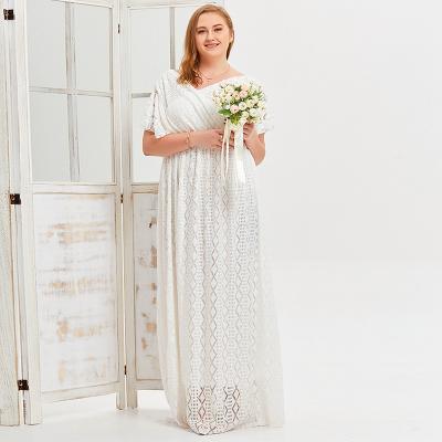 China 2022 Summer Women's Long Anti-static Elegant White Lace Dress Plus Size Modest Wedding Dress Casual Party Dress for sale