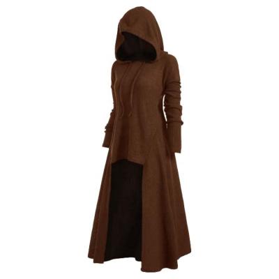 China Anti-Static Women Hooded Sweater Dresses Long Sleeve Vintage Medieval High-Low Edge Ribbed Sweatshirt Dress for sale