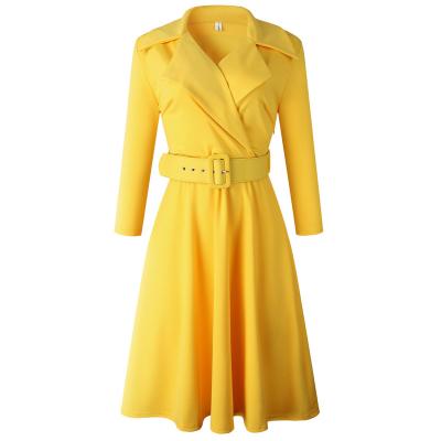 China New viable 2022 fall and winter style suit collar size slimming plus size women dresses for office for sale