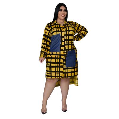 China Best Selling Copy Breathable Plaid Plus Size Ladies Quilted Shirt Dress Plus Size Women Dresses for sale