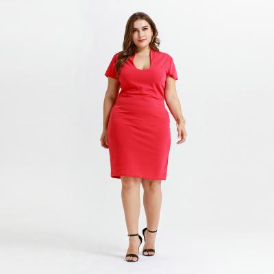 China 2022 Summer Office Lady Dresses High Quality Anti-Static Women Short Sheath Solid Color Plus Size Dress for sale