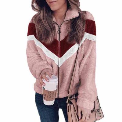 China 2021 Hot Selling Anti-wrinkle Women's Plush Sweaters Zipper Cardigan Multicolor Stripe Woolen Coats for sale