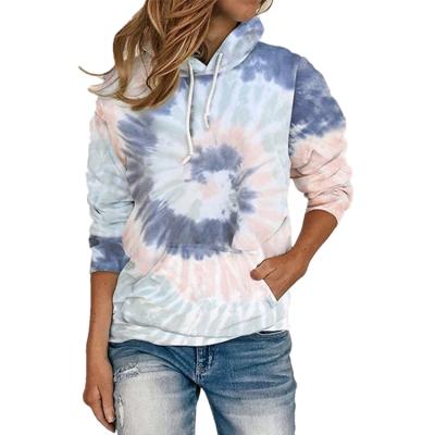 China 2021 Sustainable Big Tie Dye Popular Loose Print Hoodie Large Women's Long Sleeve Sweater for sale