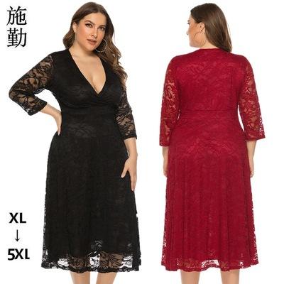 China Antistatic in stock in stock XL-5XL plus size lace hollowed out high waist deep V dresses for women for sale