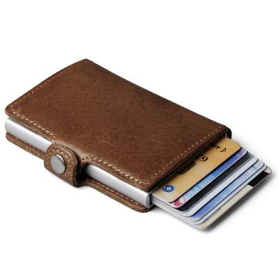 China Vintage genuine leather minimalist wallet for men wholesale magnetic card holder for sale