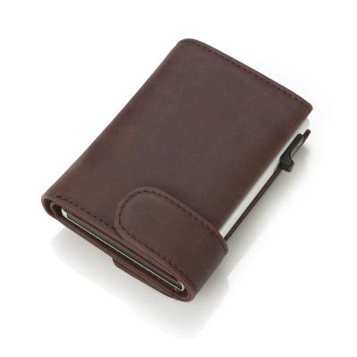 China Normcore / Minimalist Discount PU Leather Portable Card Holder Purses For Men's Automatic Button Side Card Holder for sale