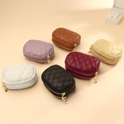 China Anti-theft Genuine Leather Diamond Zipper Purse Ladies Vintage Coin Bifold Wallet for sale