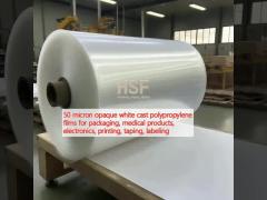 50 micron opaque white cast polypropylene films for packaging, medical products, electronics, printing, taping, labeling