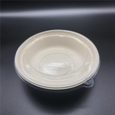 China Biodegradable Disposable Compostable Sugarcane Bagasse Salad Soup Round Bowl With Lid for sale