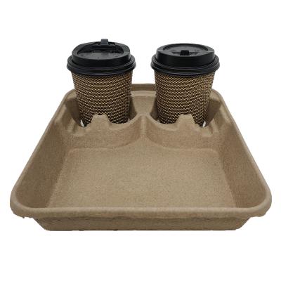 China Disposable Recycled Materials Take Away Paper Pulp Coffee Drinks Cup Holder With Tray for sale