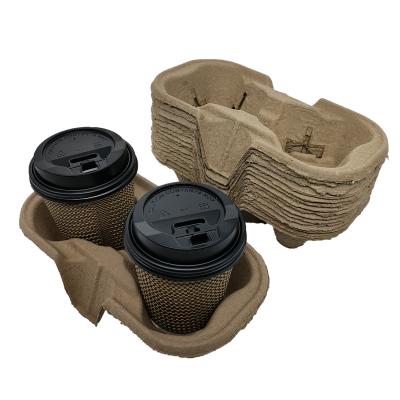 China Recycled Materials Recycled Paper Pulp Material Take Out 2 Cup Holder Coffee Cups for sale