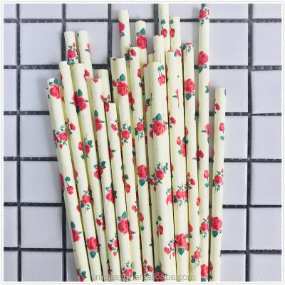 China Disposable Free Samples Wholesale Stock Floral Paper Colored Straws for sale