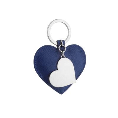 China Ring Blue Heart Shape Genuine Leather Key Chain Holder Key Chain With Shiny Charm Handbag Heart Stainless Steel Pendant Decor For Ladies for sale