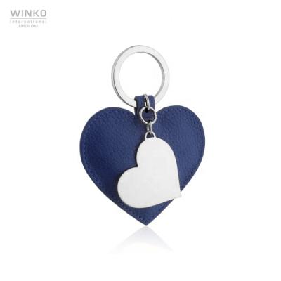 China Ring Blue Heart Shape Genuine Leather Key Chain Holder Key Chain With Shiny Charm Handbag Heart Stainless Steel Pendant Decor For Ladies for sale