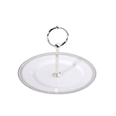 China 1 Tier Viable Dessert Dish With Clear Crystal Ceramic Fruit Plate With Metal Mail Snack Dish Cake Tray For Wedding Decorations for sale