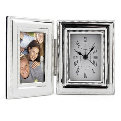 China Antique Style Factory Wholesale Hinged Photo Frame Alarm Table Metal Plated Clock for sale