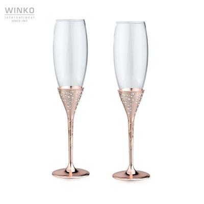 China Wedding Clear Space Decoration Set Crystal Wedding Toasting Flutes Wedding Champagne Couples For Party Decorations of 2 Rose Gold Champagne Glass With for sale