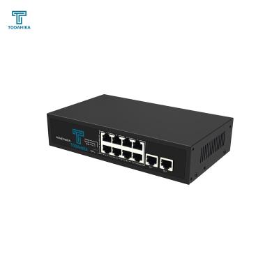 China Delay time <5us 2x10/100M RJ45 and 8x10/100Base-T PoE Port 2 Gpbs 10/100M Ethernet Switch for sale