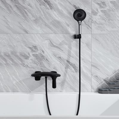 China Without Slide Bar High Quality Brass Matt Black Wall Mounted Multifunctional Bathroom Shower Faucet Set for sale