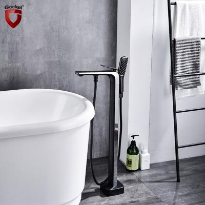 China Kaiping Factory Black Floor Standing Bathtub Sliding Bar Free Standing Shower Mixer Freestanding Bathtub Faucet Set With Shower for sale