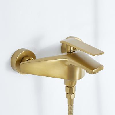 China Without Slide Bar Gold Handle Bathroom Shower Mixer Valve Modern Wall Mounted Brass Brushed Single Tub Faucet for sale