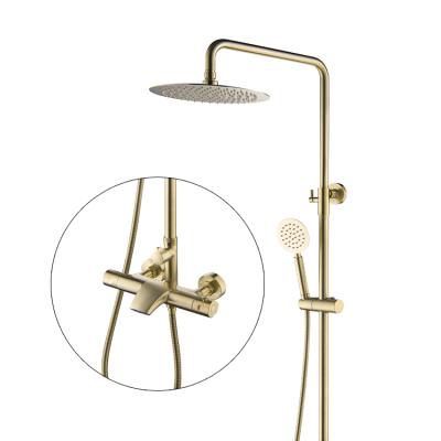 China With Kaiping Gockel Luxury Brass Thermostatic Rainfall Wall Mounted Bathroom Sliding Bar Exposed Shower Faucet Set for sale