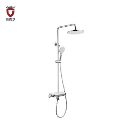 China Modern Brass Thermostatic Slide Bar Chrome Rain Shower System Mixer Faucet Being Set With Adjustable Slide Bar for sale