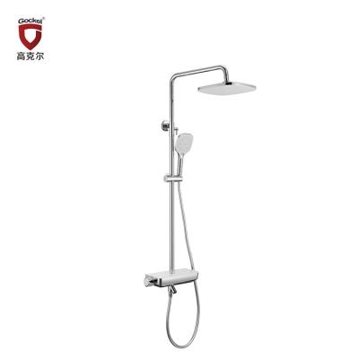 China Brass Slide Bar Chrome Washroom Rain Shower Set With Slide Bar Thermostatic Shower Faucet Set for sale