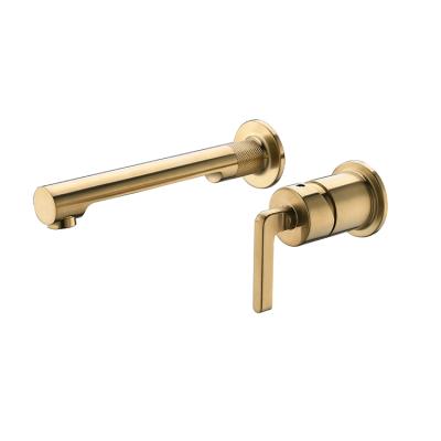 China Luxury Metered Faucets Trimmer Brushed Gold Single Handle 2 Hole Wall Mounted Basin Mixer Tap Bathroom Faucet for sale