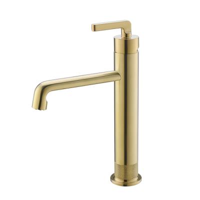 China New Design Metered Faucets One Hole Single Lever Deck Mounted Brass Gold Basin Bathroom Sink Faucet for sale