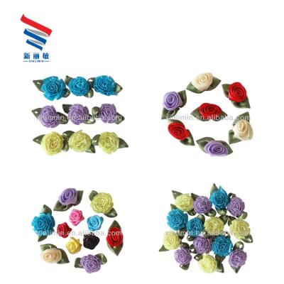 China Single Face Style Colorful Satin Ribbon Roses Flower Bow Sustainable Wedding Decoration for sale