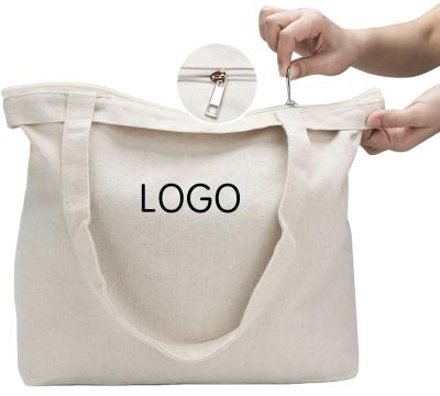 China Grocery Customized Logo Printed Recycle Plain Organic Cotton Canvas Tote Shopping Bags with Zipper for sale