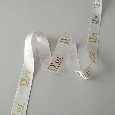 China OEM-Akzeptiert Custom Goldfolie 3D-gedruckte Logo Polyester Satin Band für Geschenkverpackung zu verkaufen