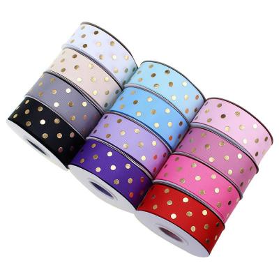 China OEM Accepted 1.5 Inch Custom Printed Gold Foil Polka Dot Grosgrain Ribbon 38mm for Hair Bow/Gift Wrapping for sale