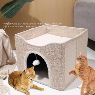 China Large Cat Cave Removable Cover for Pet Cat House with Light Weight and Durable Natural Wool Cat Hideaway Covered with Cushion Felt for sale