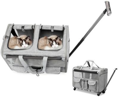 China Cats The New Hatchback Pet Bag Trolley Double-Decker Case Can Be Detachable Universal Wheel Large Capacity Cat Outing Bag Hand-Held for sale