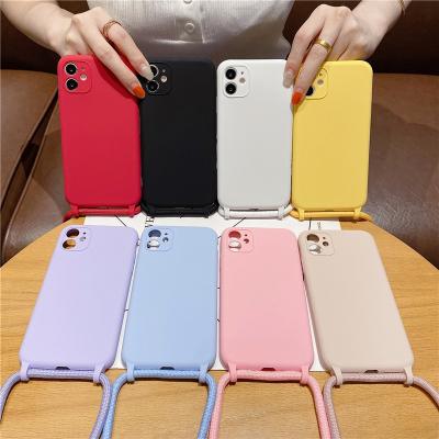 China 2022 new hot sale shockproof liquid silicone phone case mobile phone accessories lanyard for iphone apple11 12 13 for sale