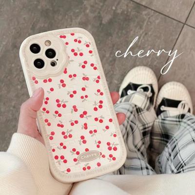 China 2022 Design Cherry Shockproof Mobile Phone Ornaments Liquid Silicone Designer Cell Phone Case For iphone apple 11xs 12 xr 13promax 8plus for sale