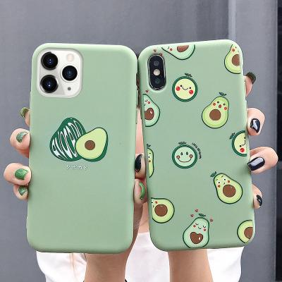 China 2022 Liquid Silicone Candy TPU Avocado Face Smiley Sublimation Shockproof 2d Stand Phone Case For iphone xr 8plus 11xs12 13promax for sale