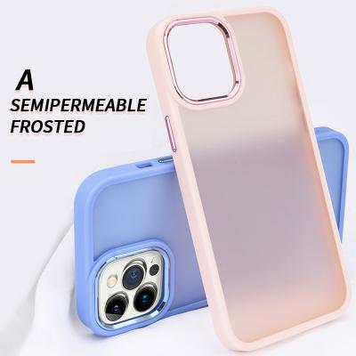 China Shockproof Metal Frame Skin Feeling Pure Plum Color Translucent Scrub Clear PC Tpu Phone Case 11 12 13 14 pro Max For IPHONE for sale