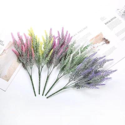 China Simple and Fresh Artificial Lavender 5 Fork Flocking Green Plant Artificial Shrub Family Wedding Indoor Decoration for sale