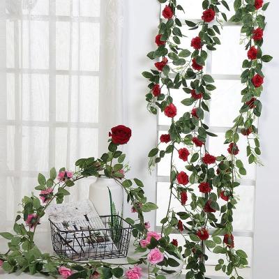 China Silk+plastic wholesale 180cm thick artificial flower vine rose flower vine for outdoor wedding decor for sale