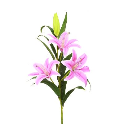 China Classic High Quality Artificial Lily PU Touch 3 Flower Heads For Home Wedding Decoration for sale