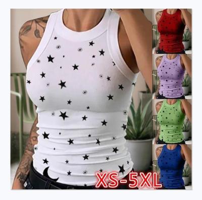 China QUICK DRY Ladies Summer Printed Stripes Around Vest Camouflage Five-pointed Camouflage Neck Star Crop Sleeveless Sexy Tops for sale