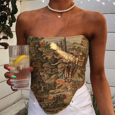 China Summer fashion ladies crop top QUICK DRY sexy A-neck halter top printed vest women blouses for sale